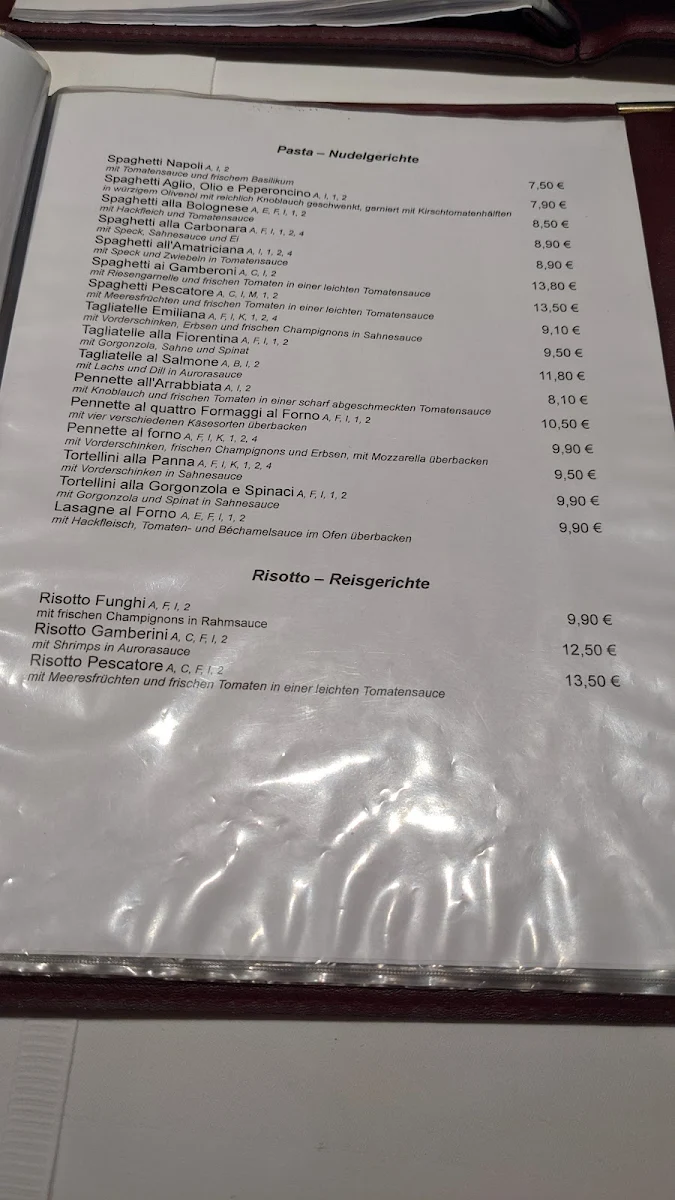 Speisekarte, Restaurant Bella Sicilia