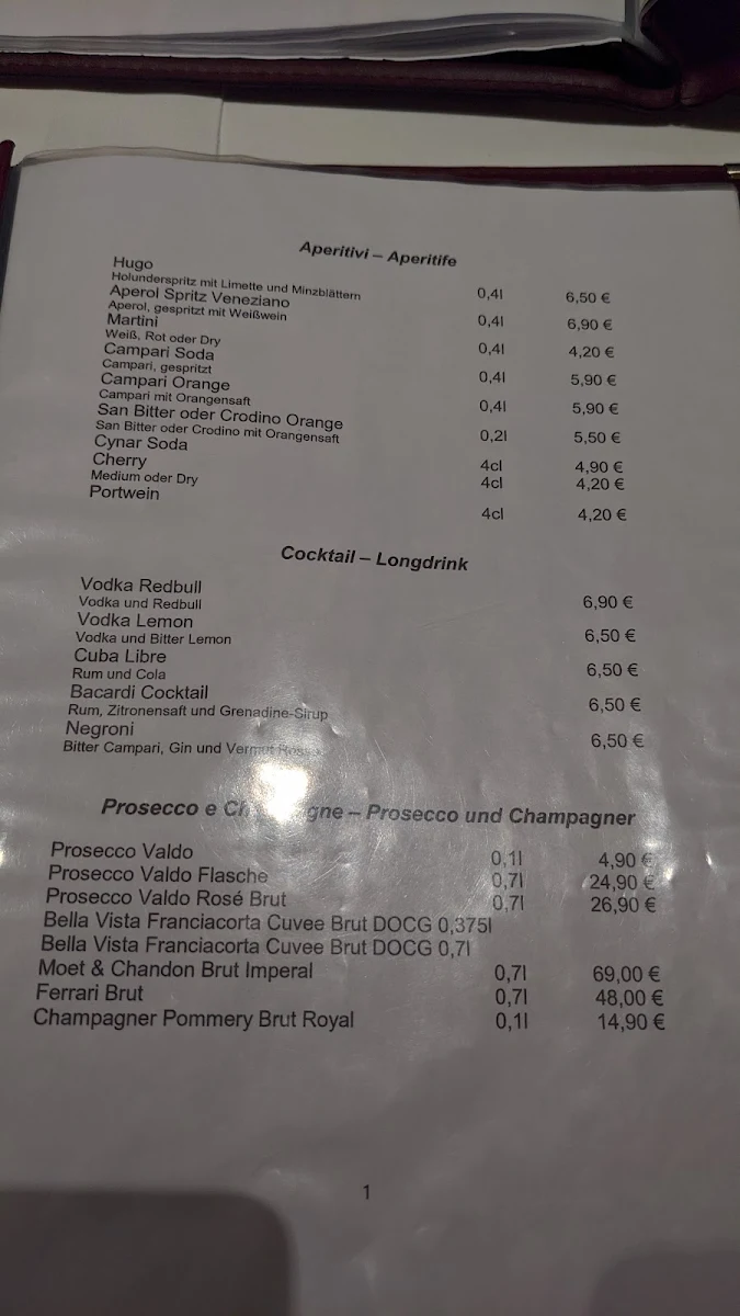Speisekarte, Restaurant Bella Sicilia