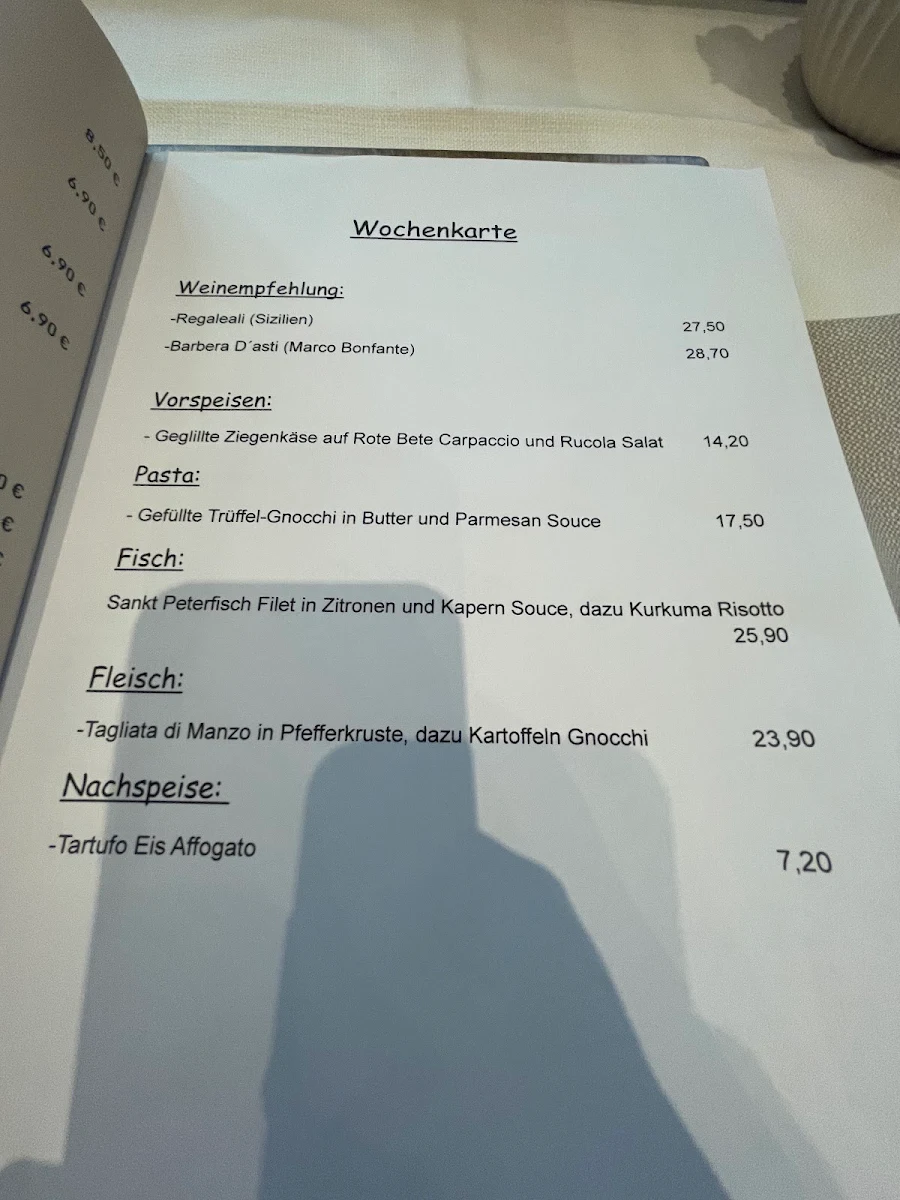 Speisekarte, Restaurant Bella Sicilia