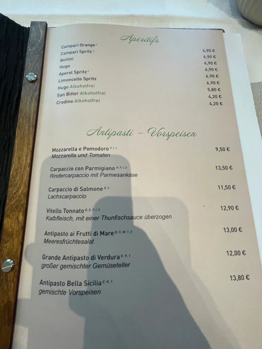 Speisekarte, Restaurant Bella Sicilia