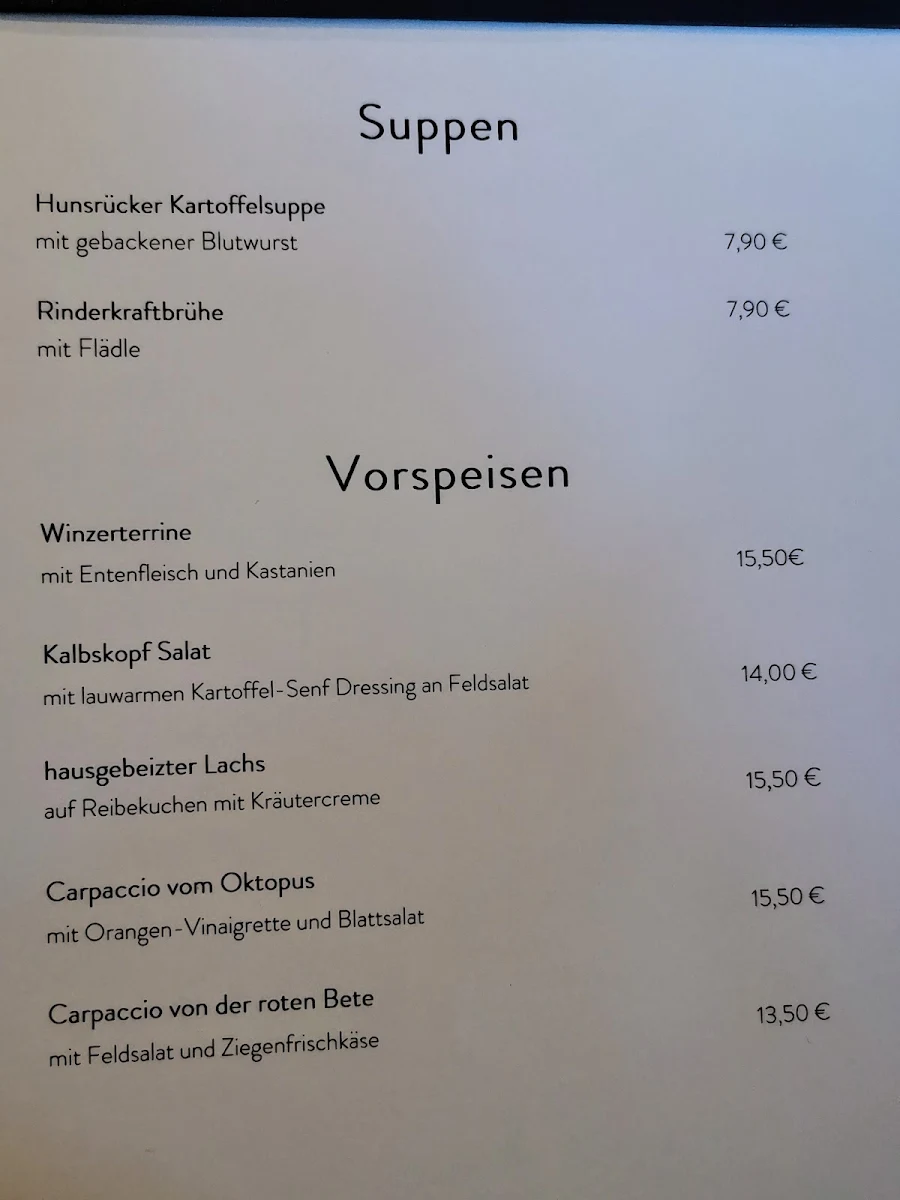 Speisekarte, Weinstube Kruger-Rumpf
