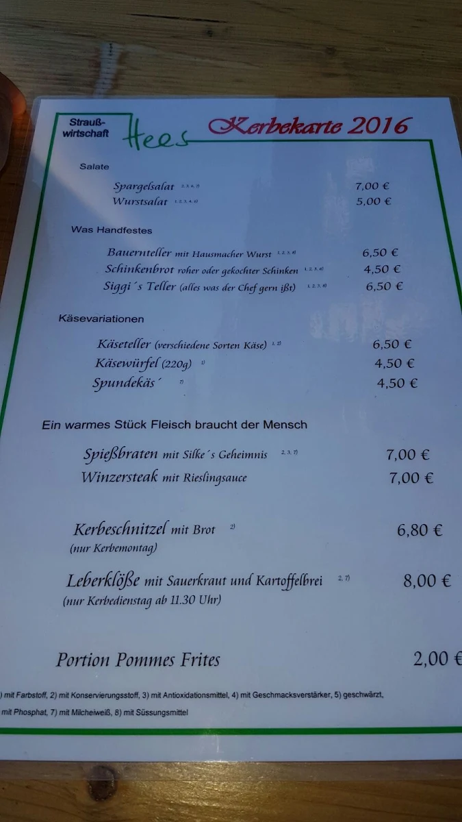 Speisekarte, Weinstube Kruger-Rumpf