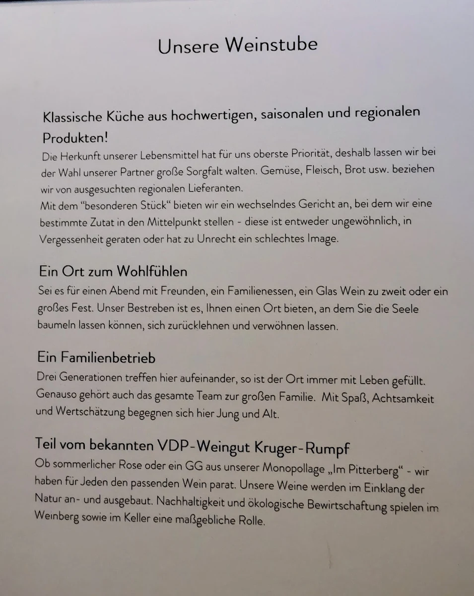 Speisekarte, Weinstube Kruger-Rumpf