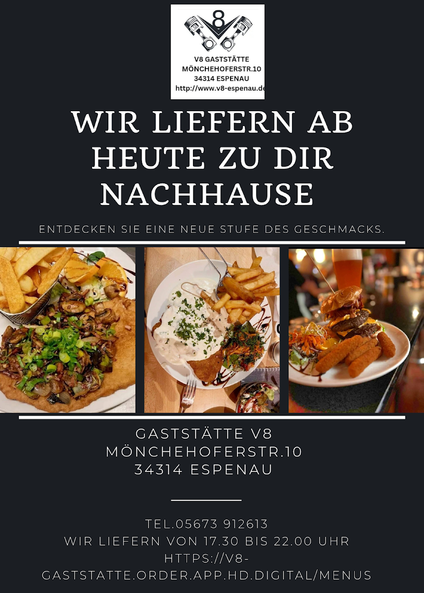 Speisekarte, Gaststätte V8