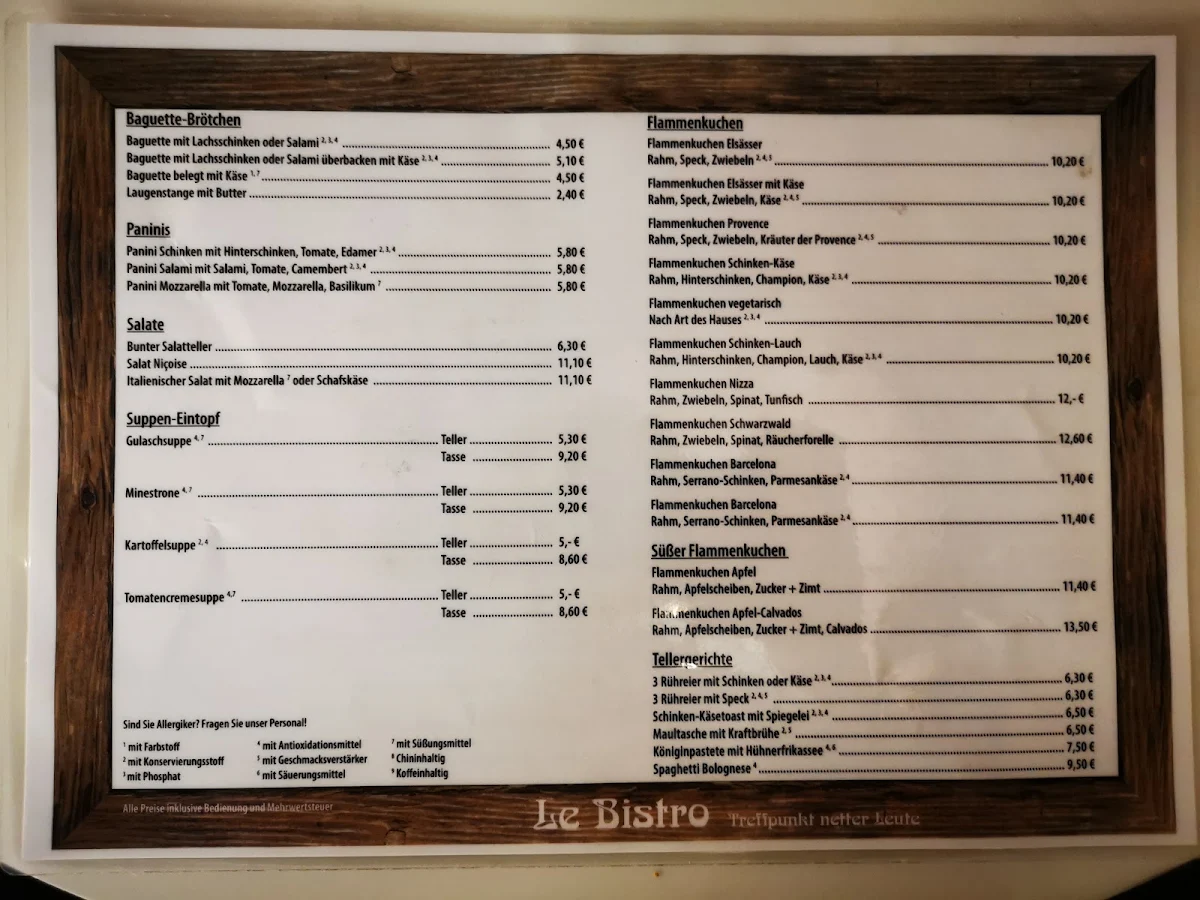 Speisekarte, Le Bistro