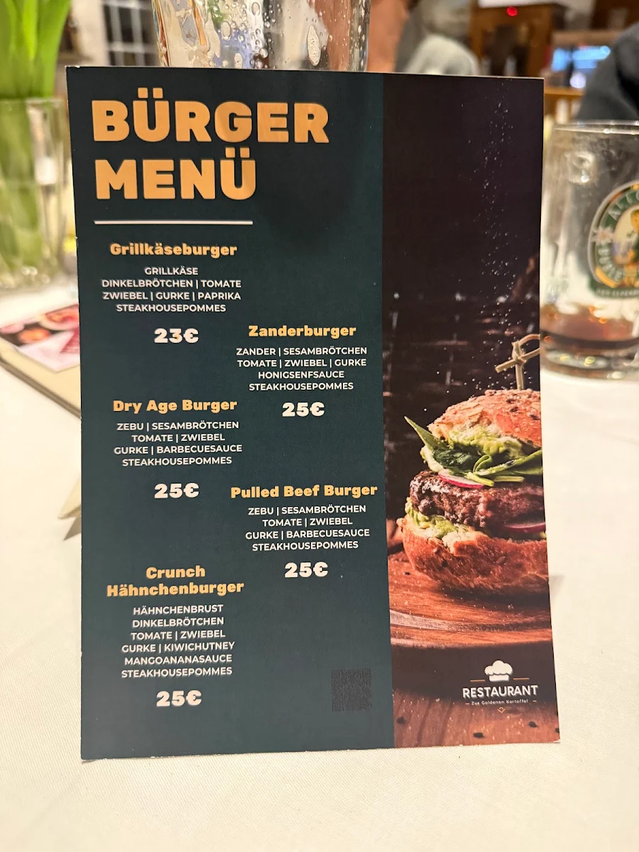 Speisekarte, Hotel und Restaurant "Zur Goldenen Kartoffel"