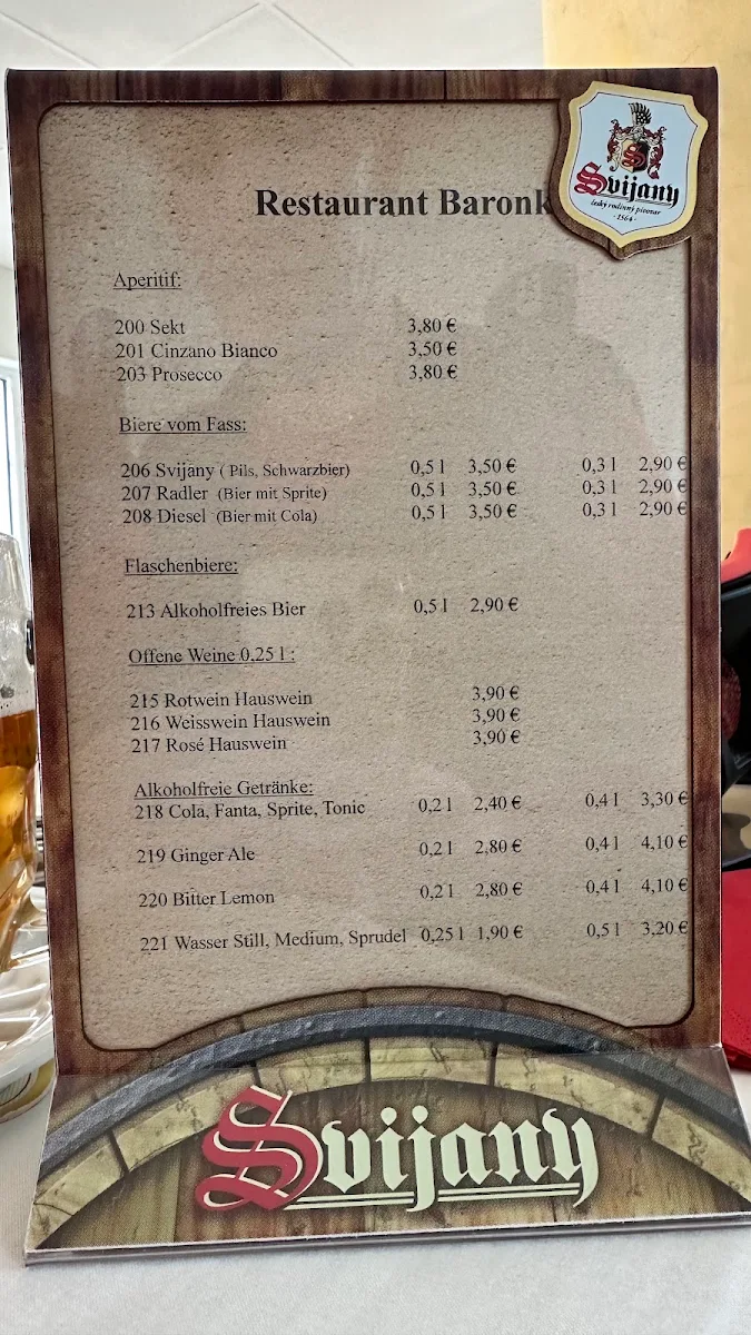 Speisekarte, Restaurant Baronka