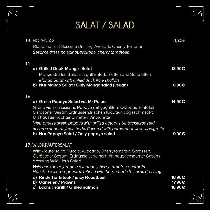 Speisekarte, Yuzu Restaurant