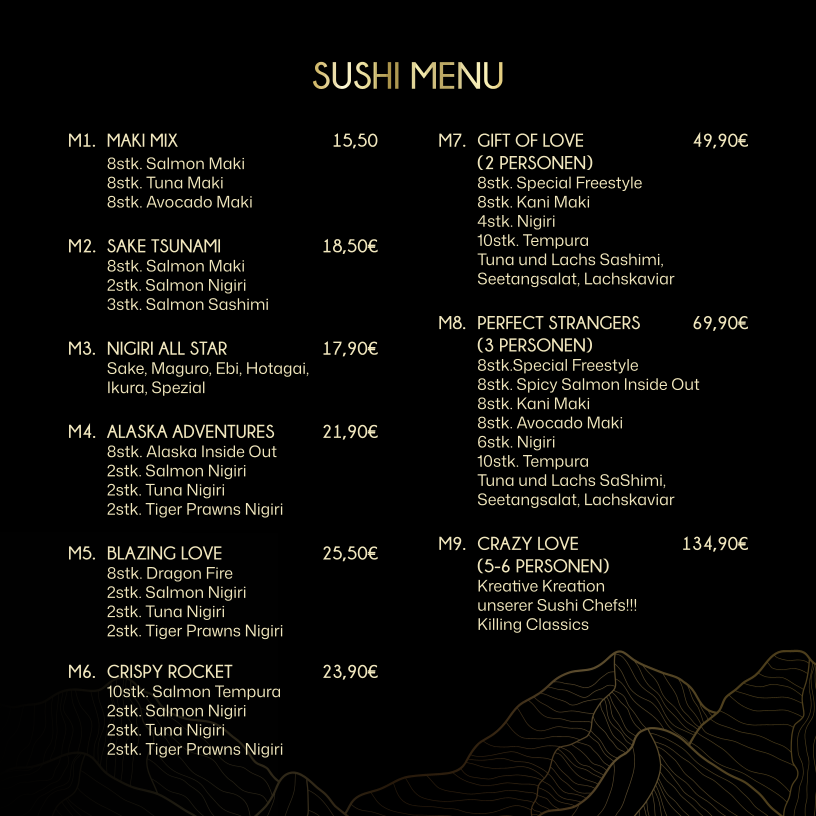 Speisekarte, Yuzu Restaurant