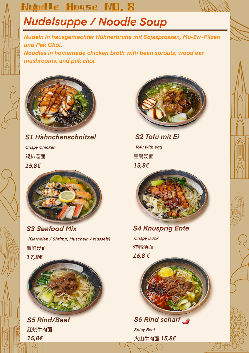 Speisekarte, NOODLE HOUSE NO.8 制面家