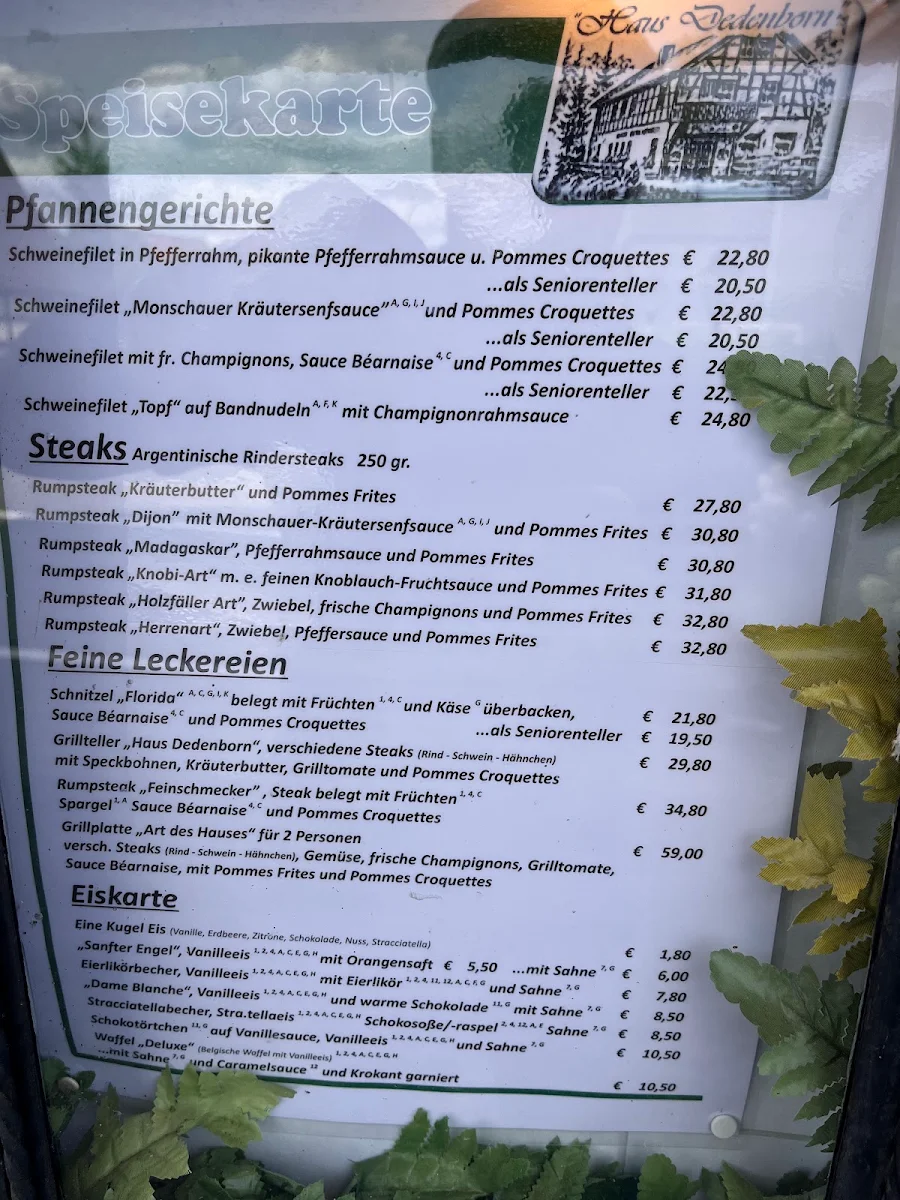 Speisekarte, Restaurant Haus Dedenborn