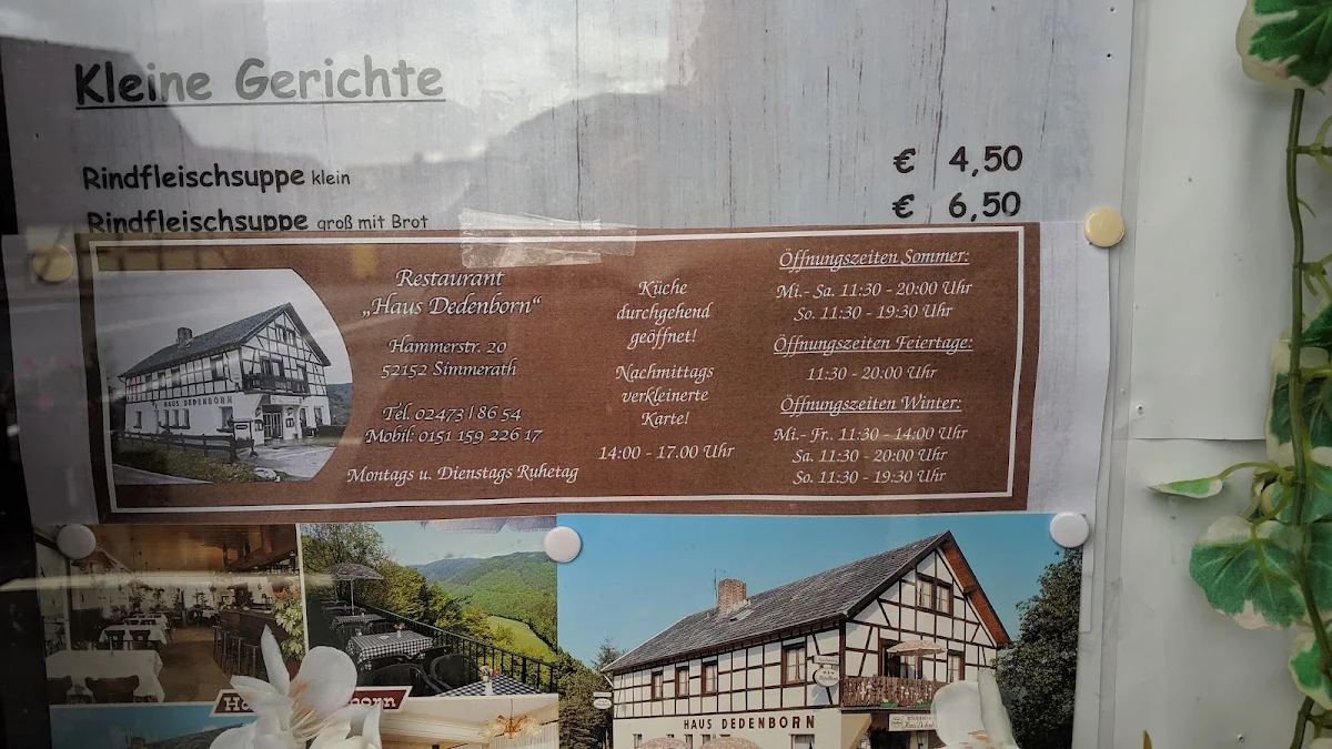Speisekarte, Restaurant Haus Dedenborn