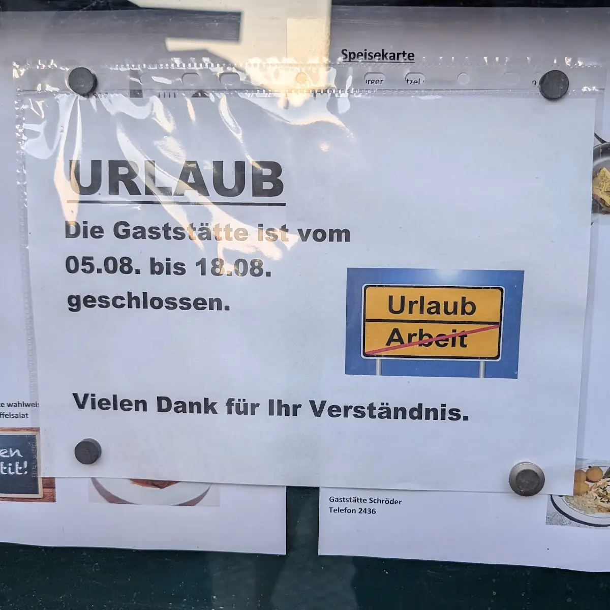 Speisekarte, Gaststätte Schröder