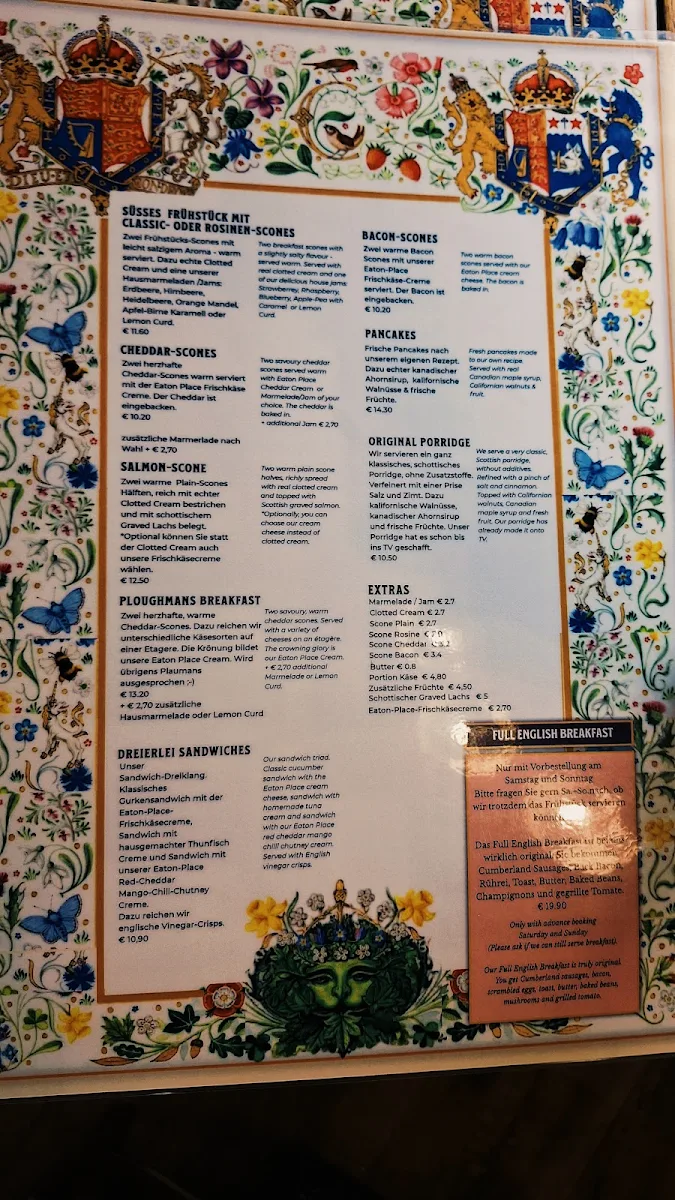 Speisekarte, Eaton Place Café und Tearoom