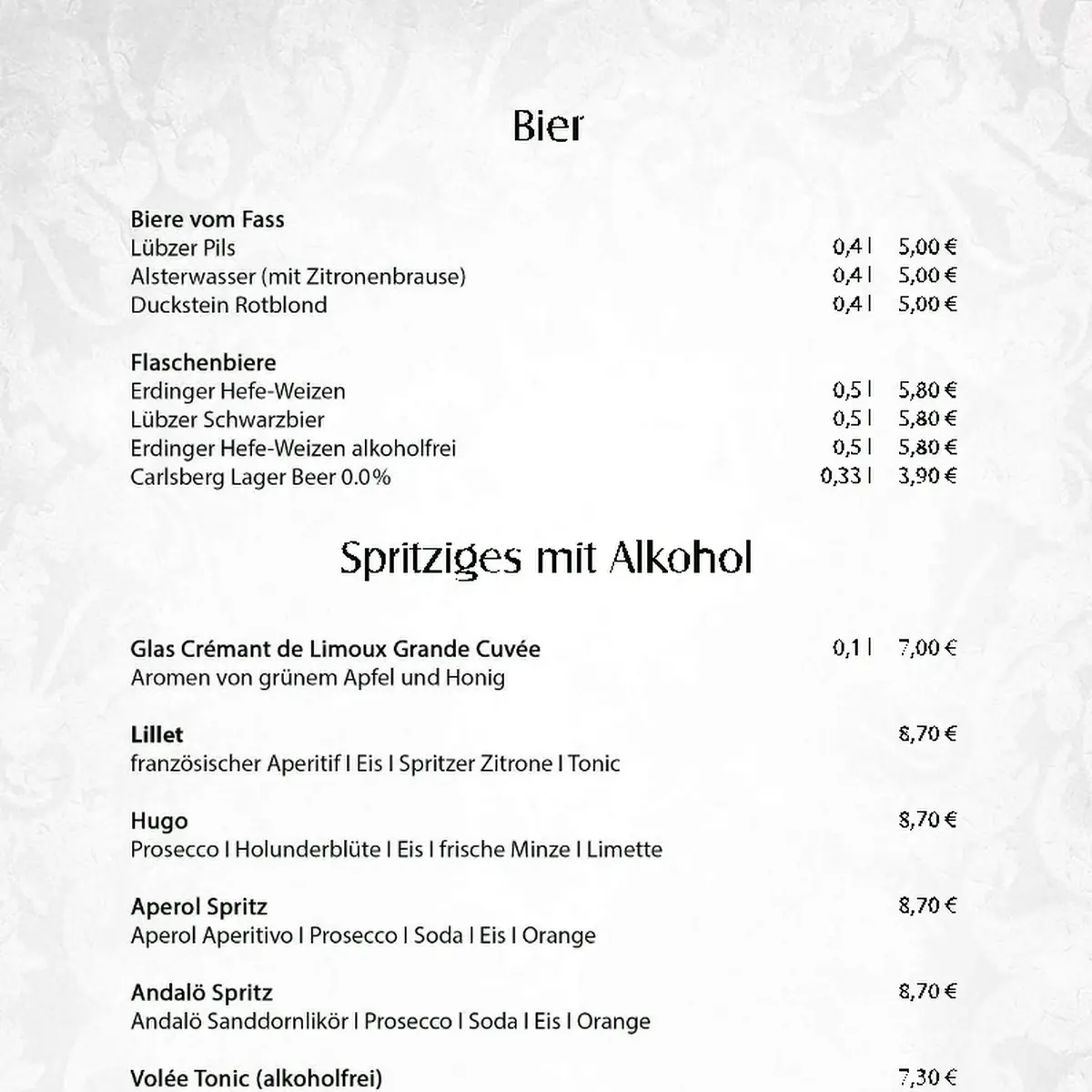Speisekarte, Gasthaus Zum Kutscher