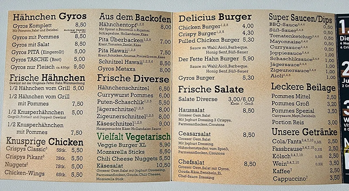 Speisekarte, Der Fette Hahn