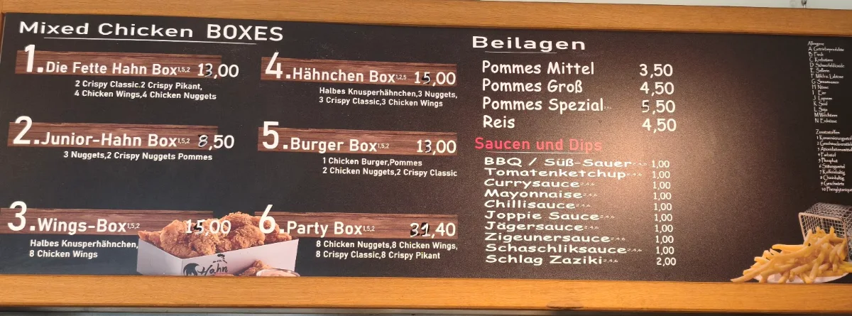 Speisekarte, Der Fette Hahn
