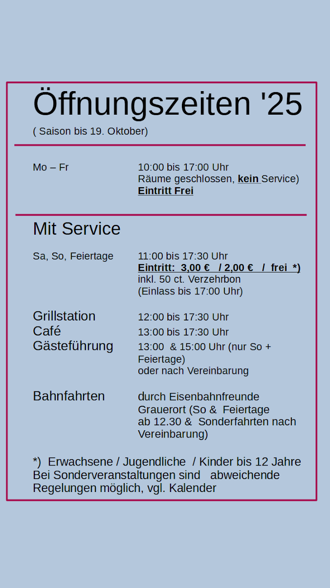 Speisekarte, Grillstation in der Festung