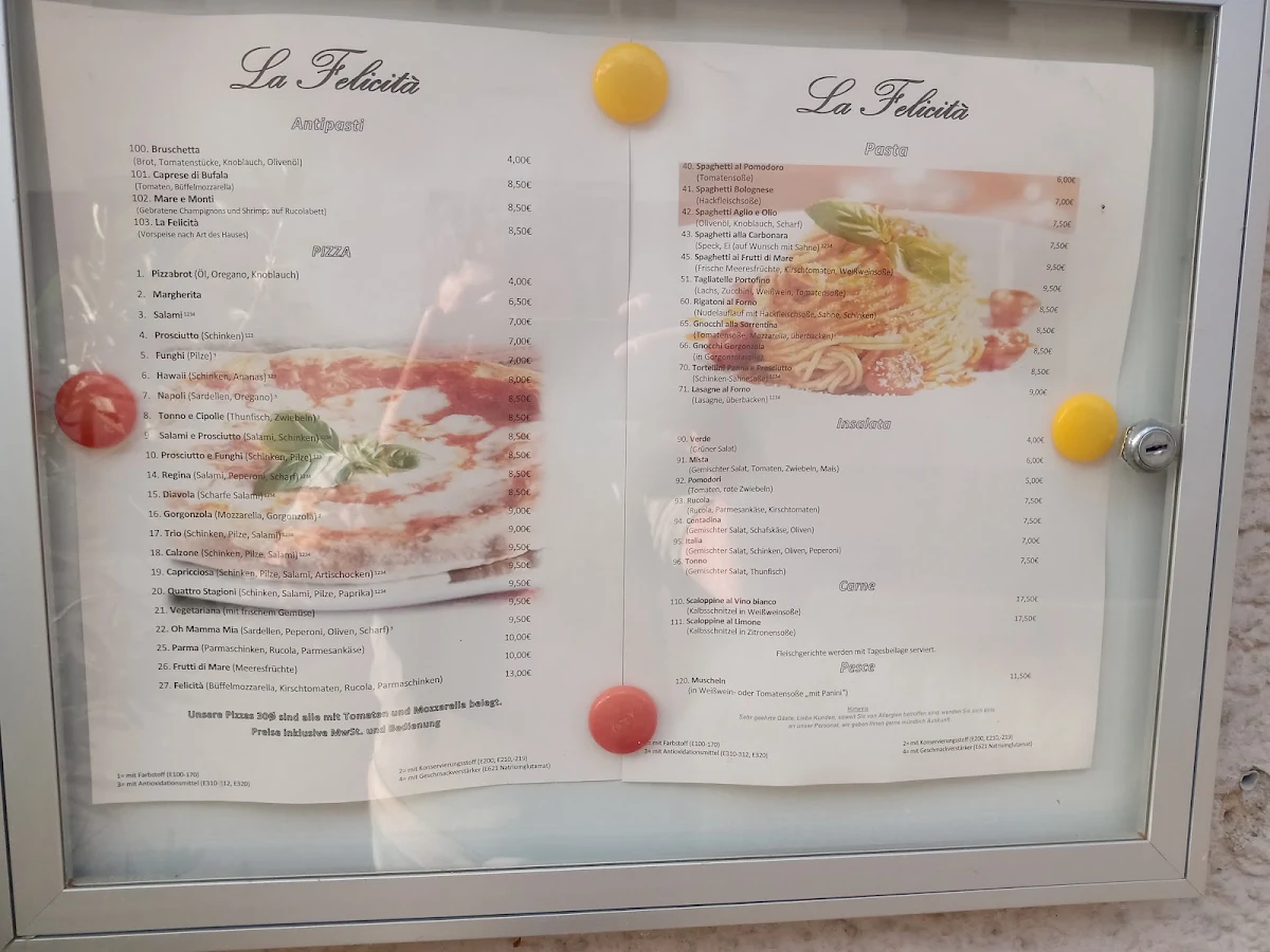Speisekarte, Pizzeria La Felicità Da Gonzalez