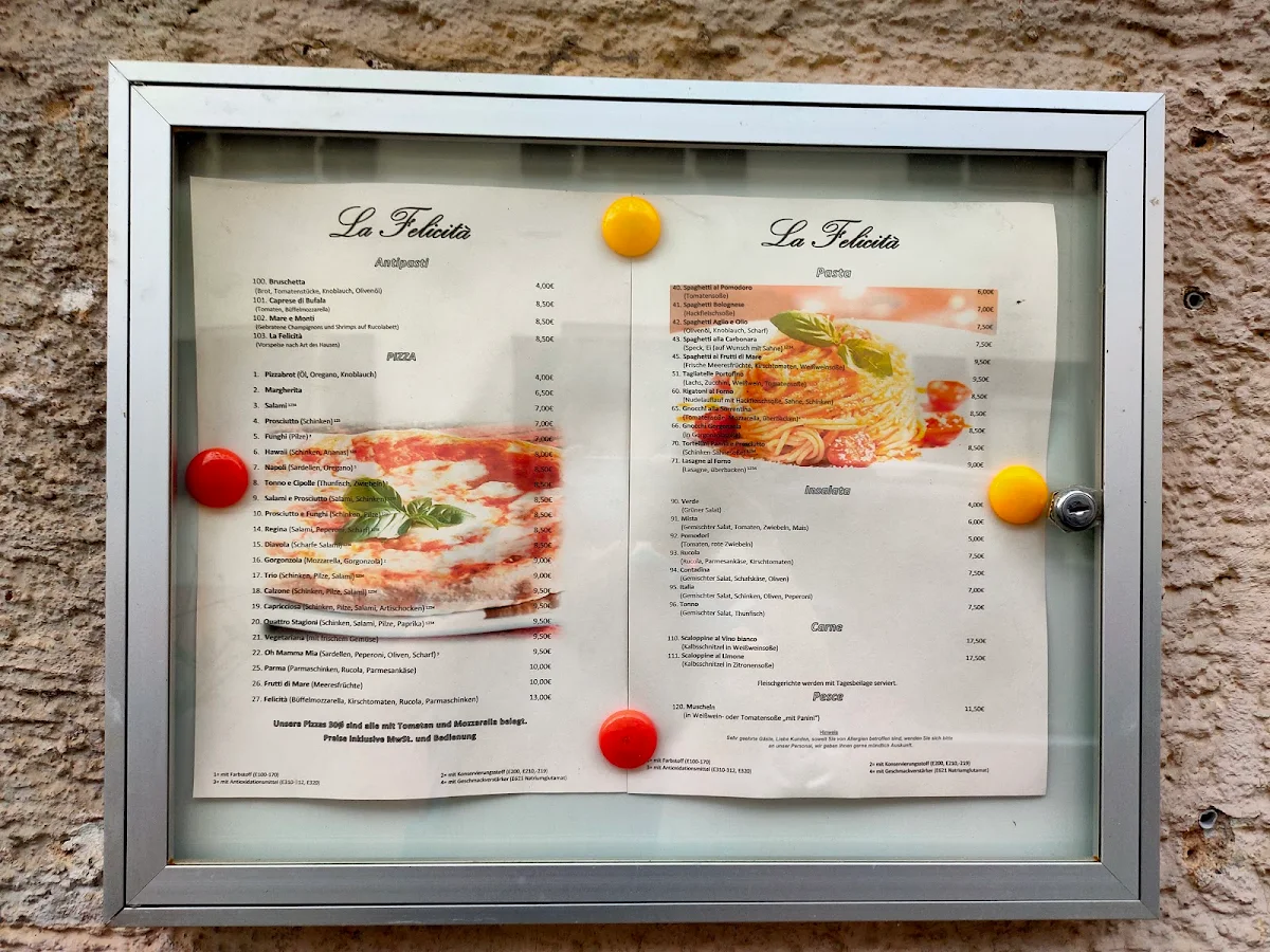 Speisekarte, Pizzeria La Felicità Da Gonzalez