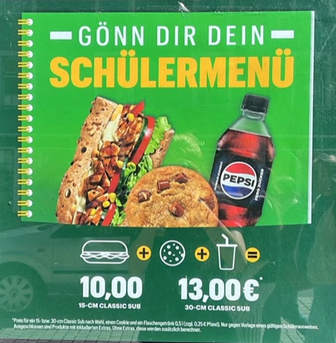 Speisekarte, Subway