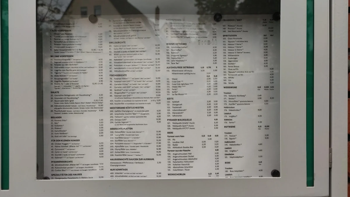 Speisekarte, Alpha Restaurant Fürth
