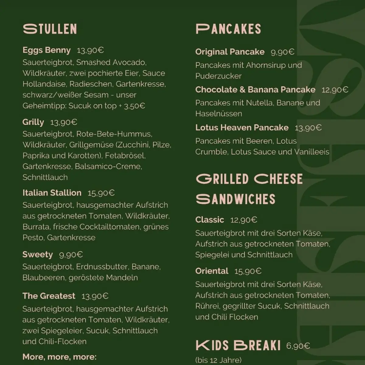 Speisekarte, Bread & Butter