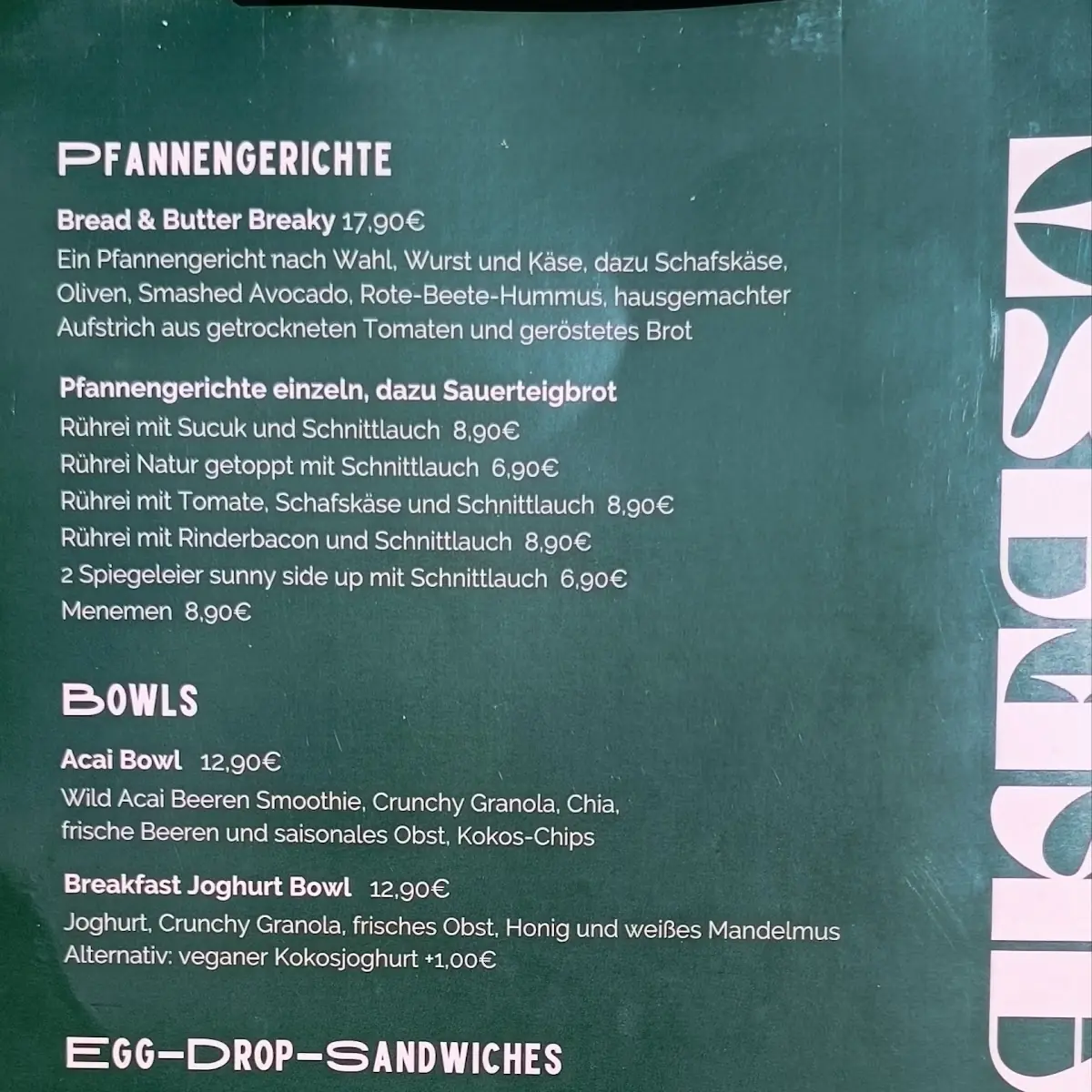 Speisekarte, Bread & Butter