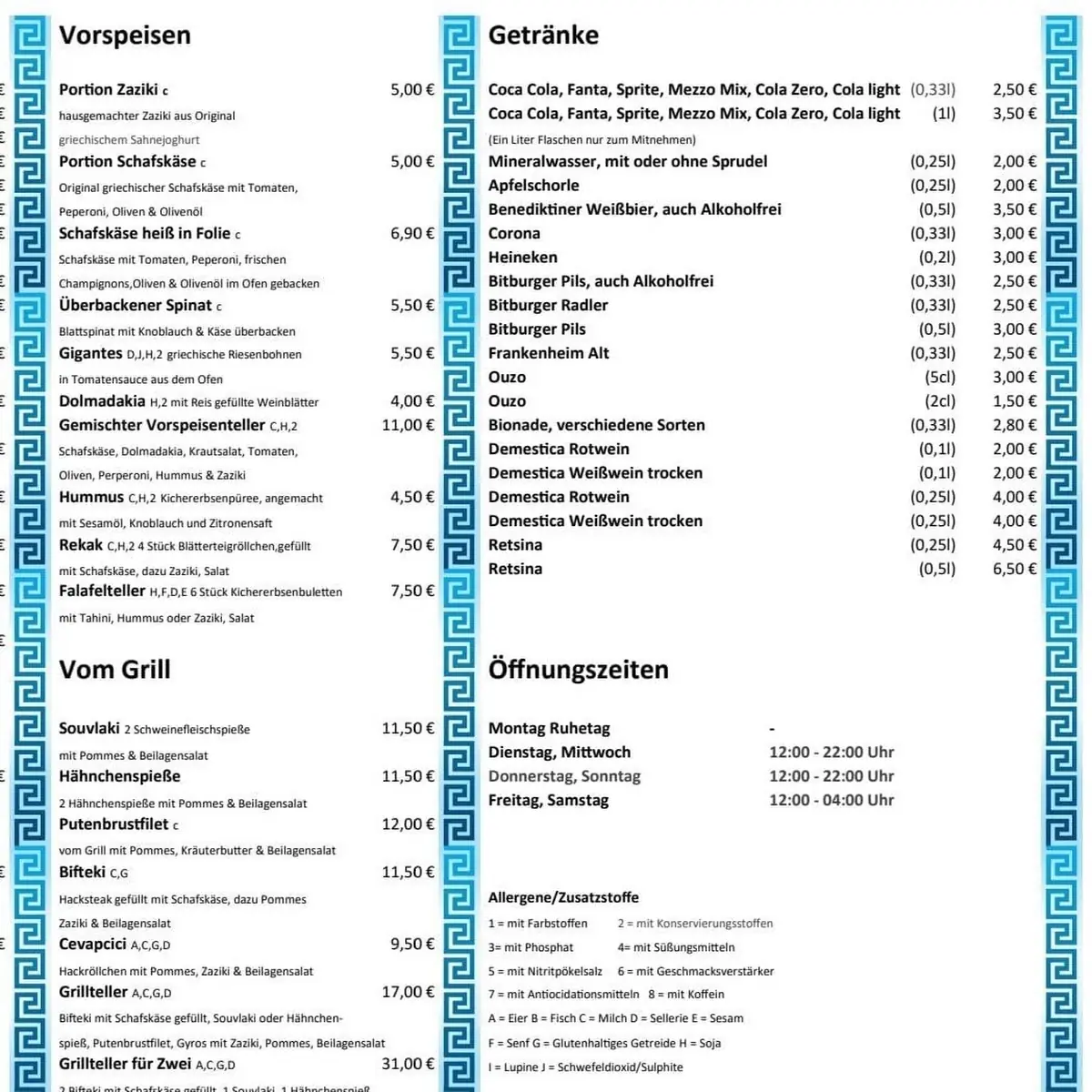 Speisekarte, Dios Taverne - Wuppertal