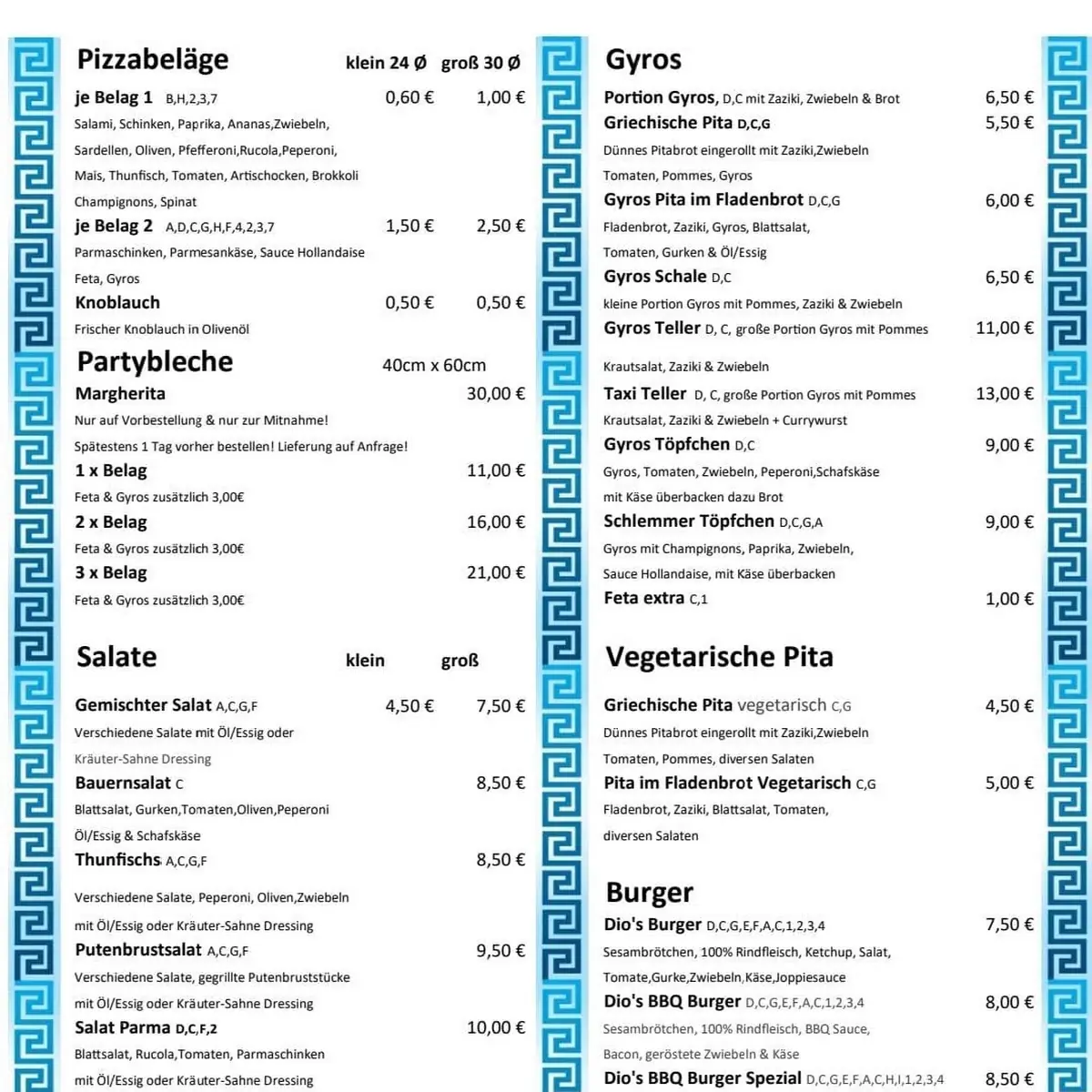 Speisekarte, Dios Taverne - Wuppertal