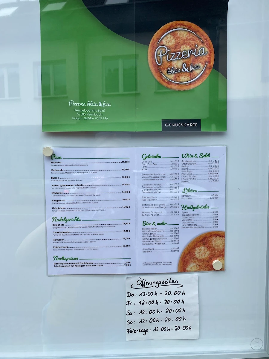 Speisekarte, Pizzeria klein&fein