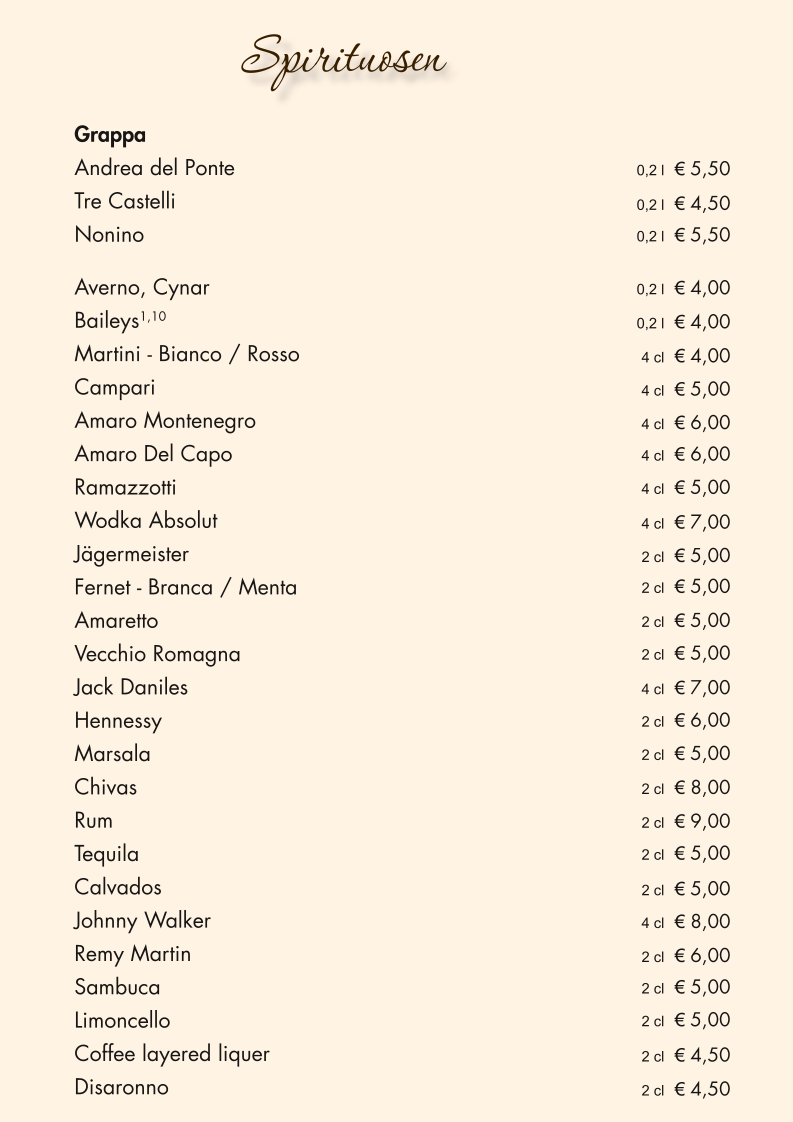 Speisekarte, L'Azzurro - Italienisches Restaurant