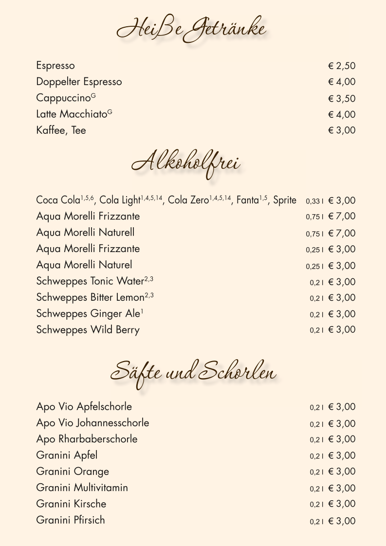 Speisekarte, L'Azzurro - Italienisches Restaurant