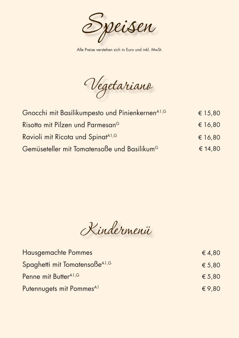 Speisekarte, L'Azzurro - Italienisches Restaurant