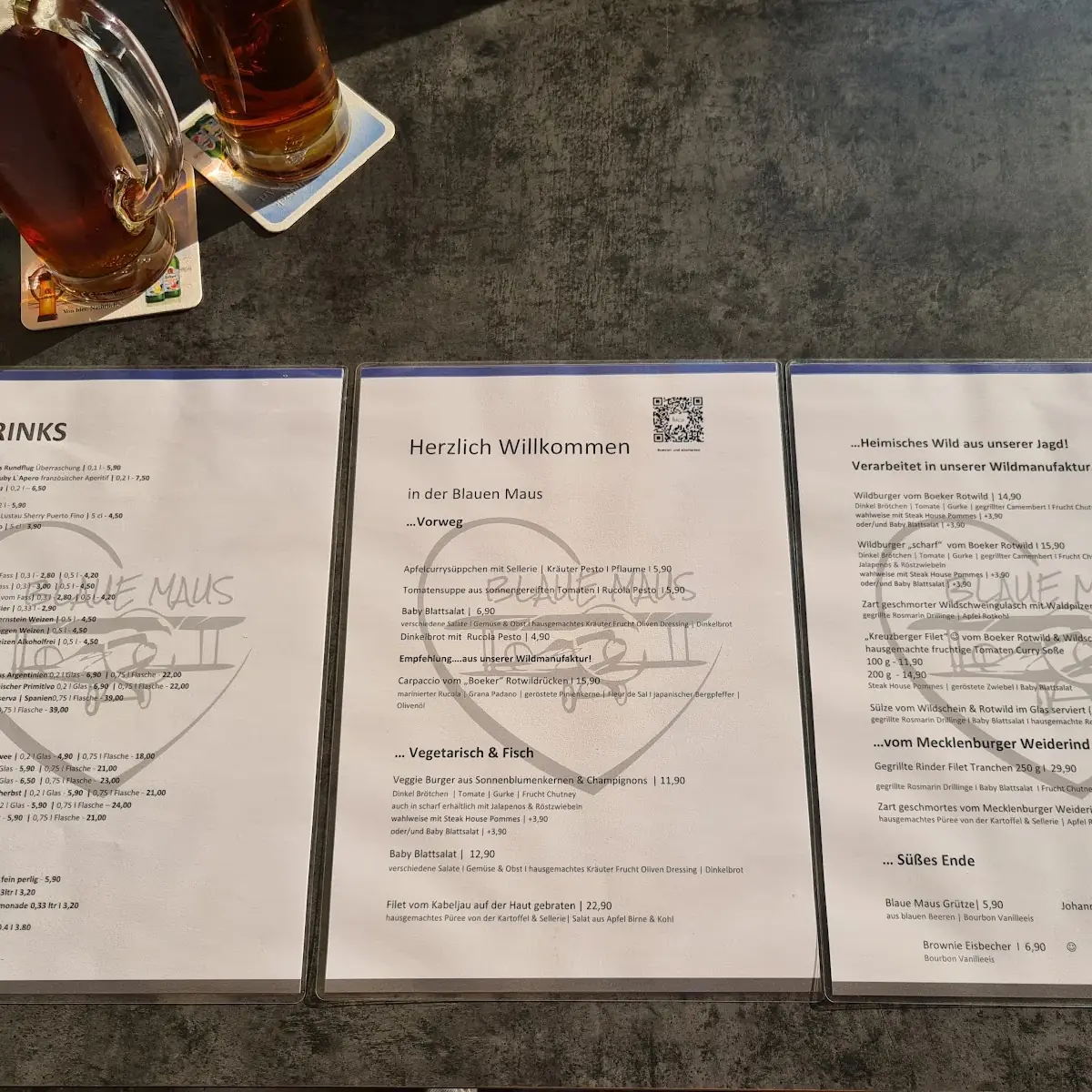 Speisekarte, Restaurant „Blaue Maus“