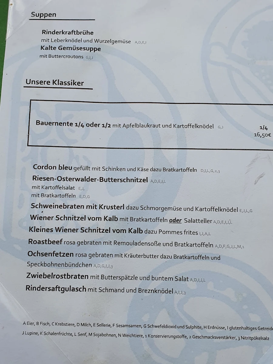 Speisekarte, Schwabinger Osterwaldgarten