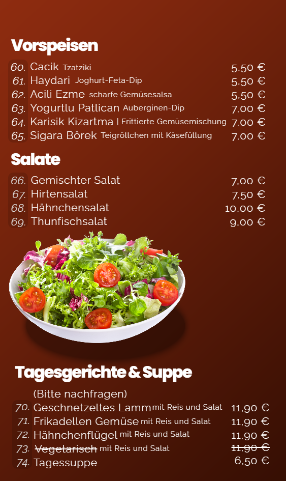 Speisekarte, Alb Grill House