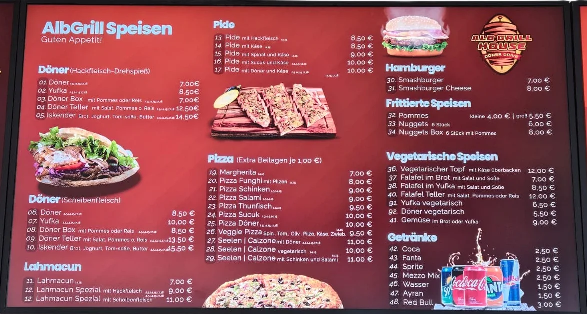 Speisekarte, Alb Grill House