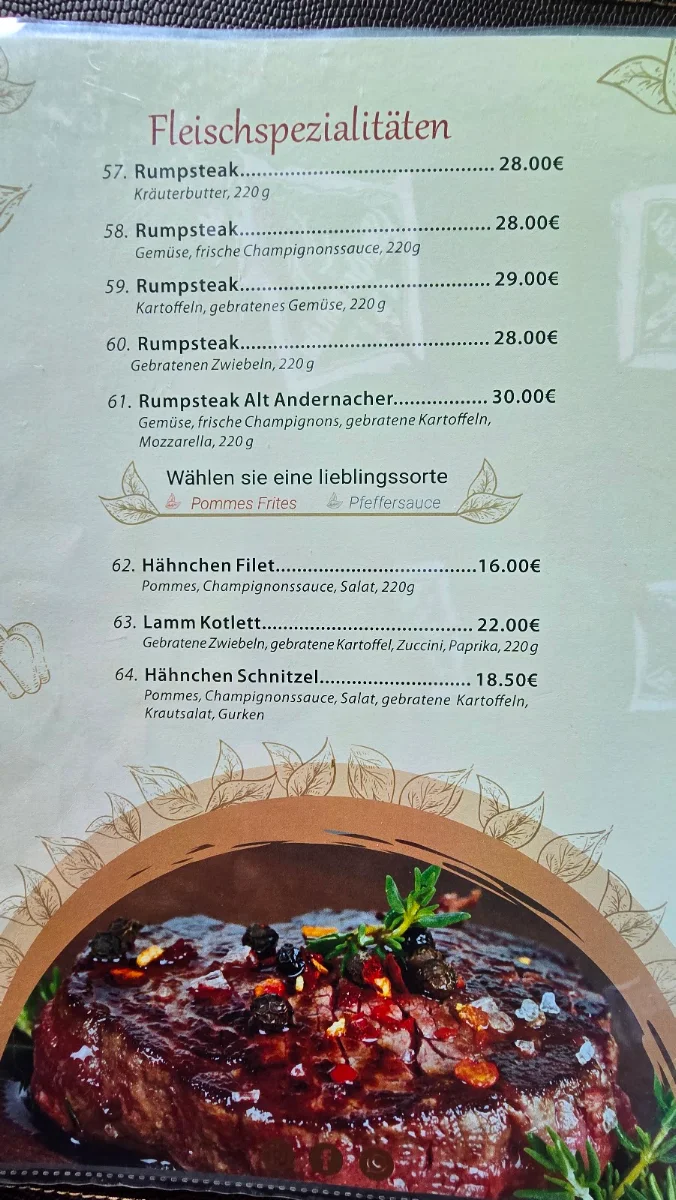 Speisekarte, Restaurant Alt Andernach