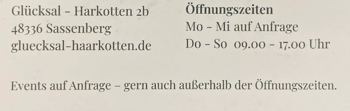 Speisekarte, Schloss Harkotten: Glücksal - café - bistro - events