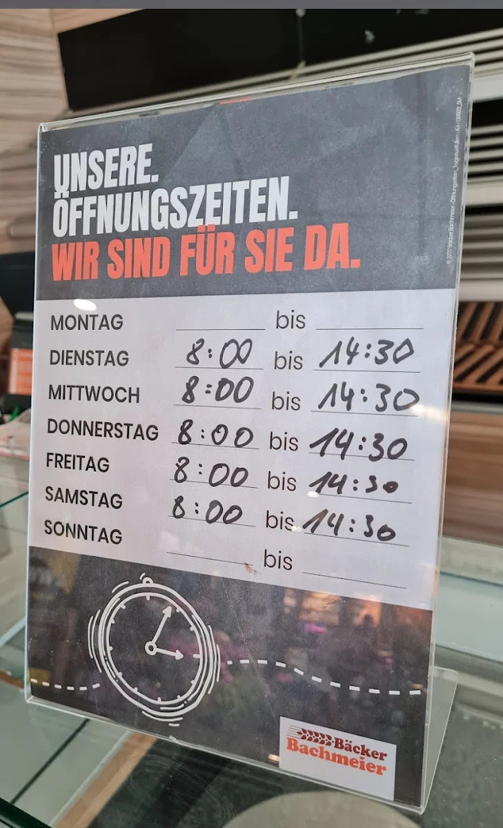 Speisekarte, Bäcker Bachmeier