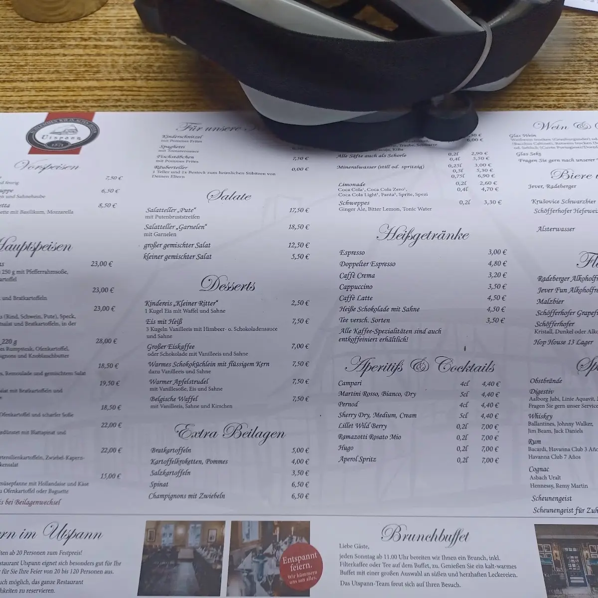 Speisekarte, Restaurant Utspann