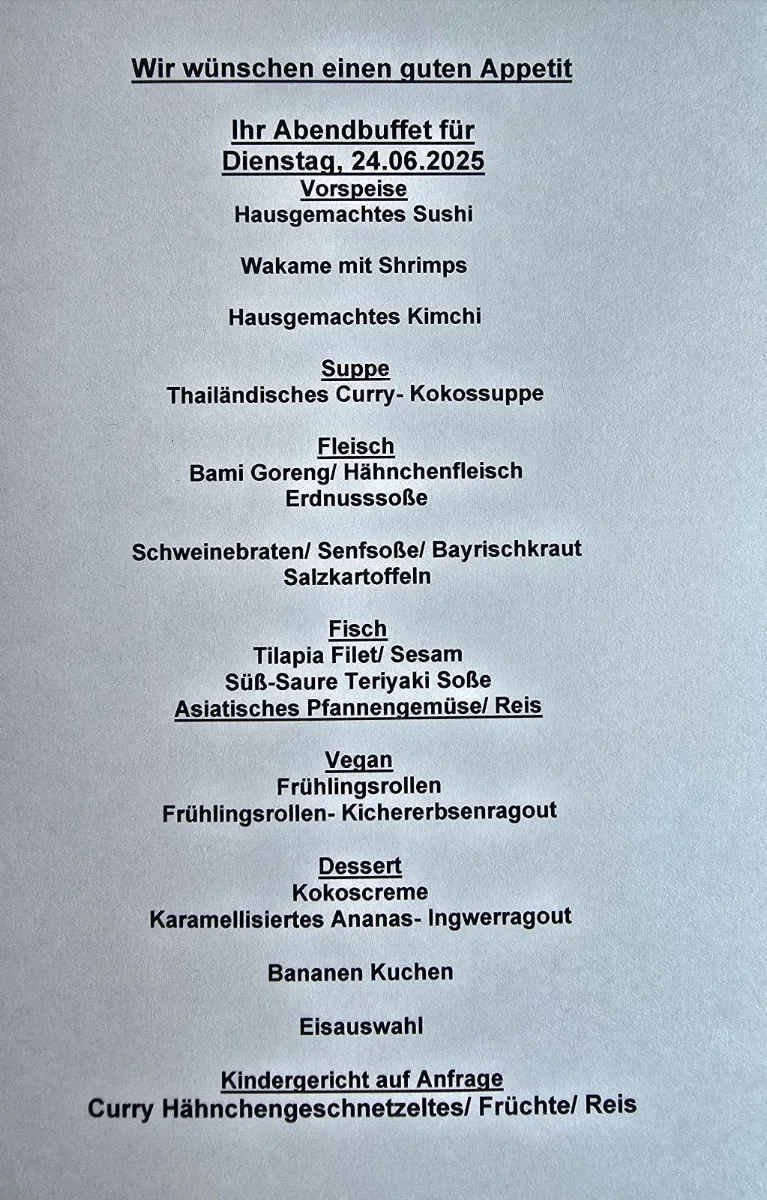 Speisekarte, Seaside Restaurant