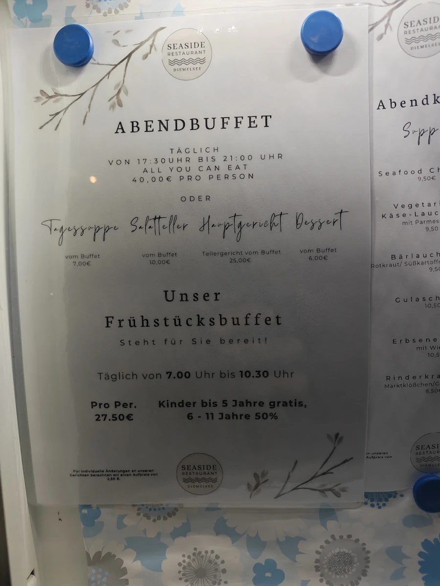 Speisekarte, Seaside Restaurant