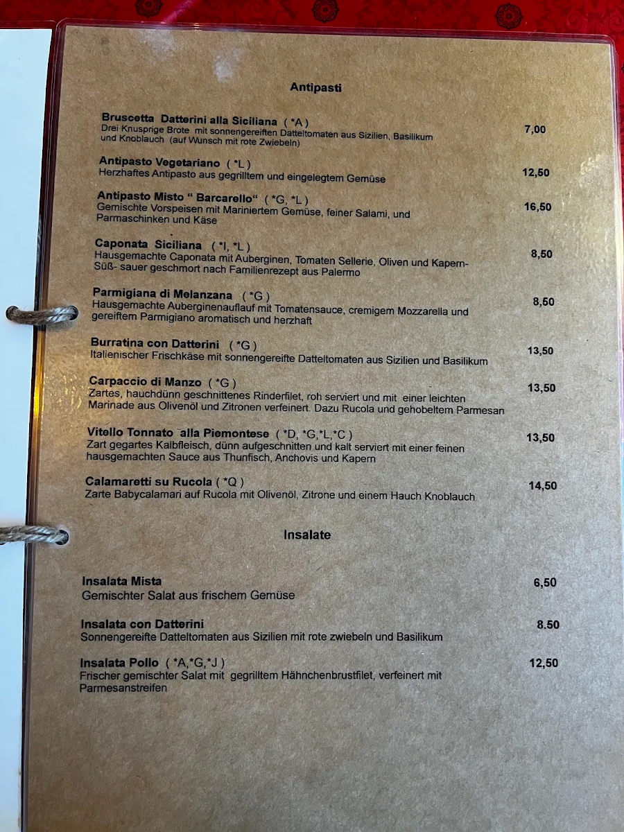 Speisekarte, Barcarello Trattoria & Feinkost