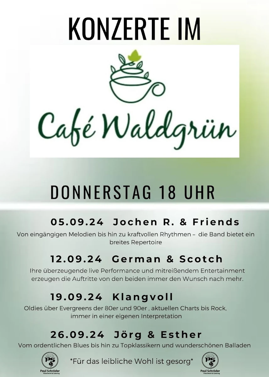 Speisekarte, Café Waldgrün