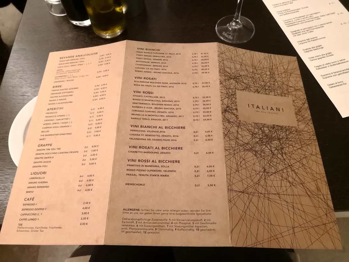 Speisekarte, Restaurant Italiani ( ma non troppo )