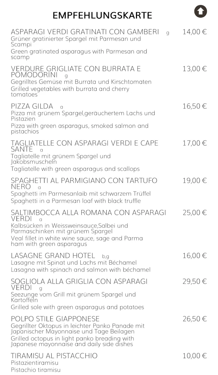 Speisekarte, Restaurant Italiani ( ma non troppo )