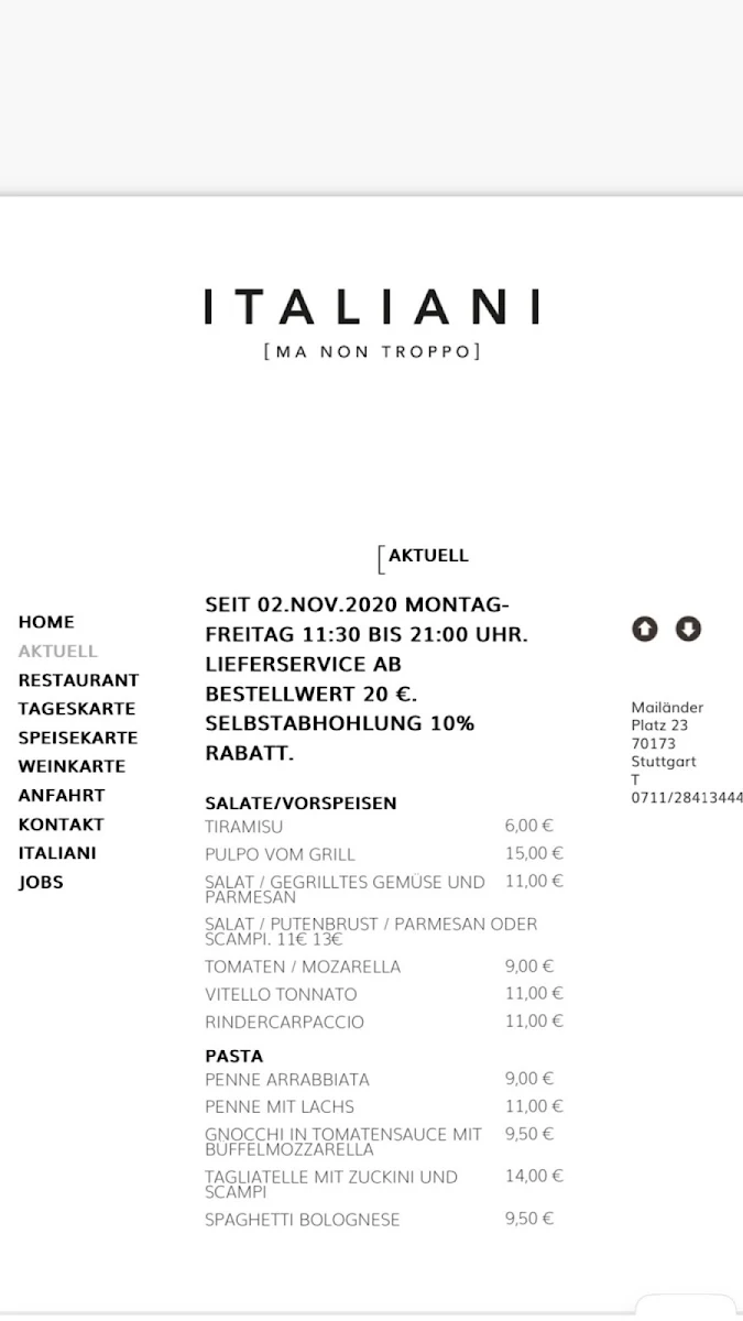 Speisekarte, Restaurant Italiani ( ma non troppo )