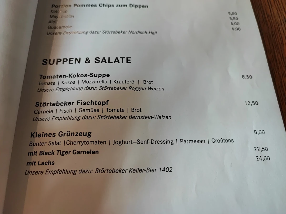Speisekarte, Störtebeker Braugasthaus